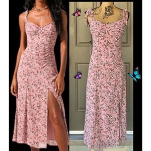 ASTR The Label MILKMAID TIE STRAP FLORAL MIDI DRESS Size M